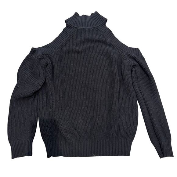 INC XL Black Cold Shoulder Cut Out Black Ribbed Knit Cotton Pullover Sweater - Picture 3 of 5